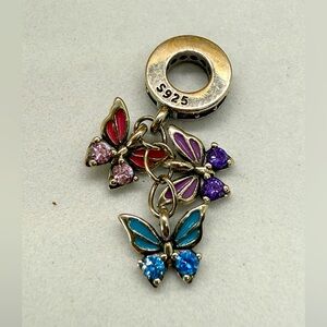 Triple Butterfly Dangle Charm – Sterling Silver 925